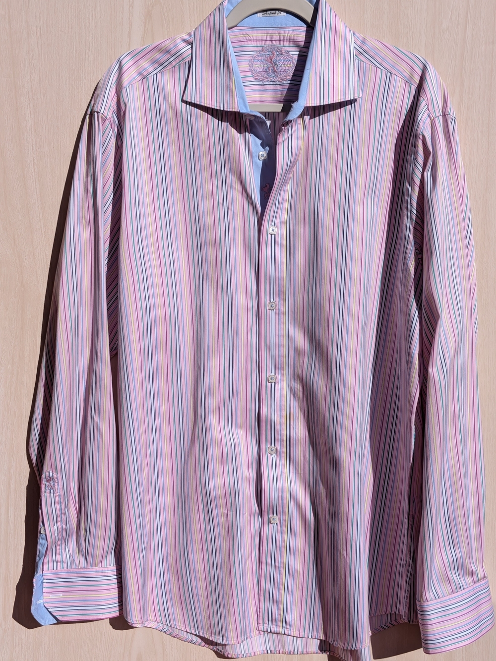 Preppy Pastel Stripe Bugatchi Cotton Shirt Approx XL